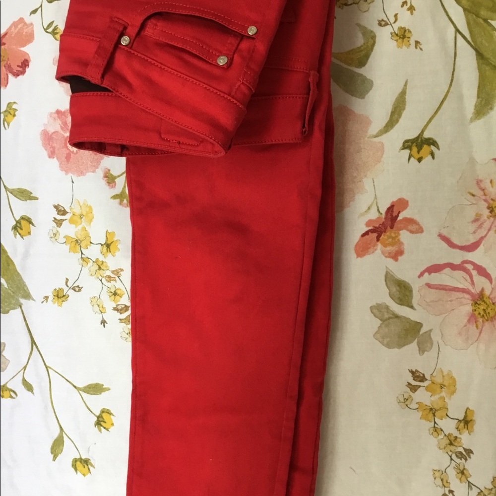 Red denim jeans